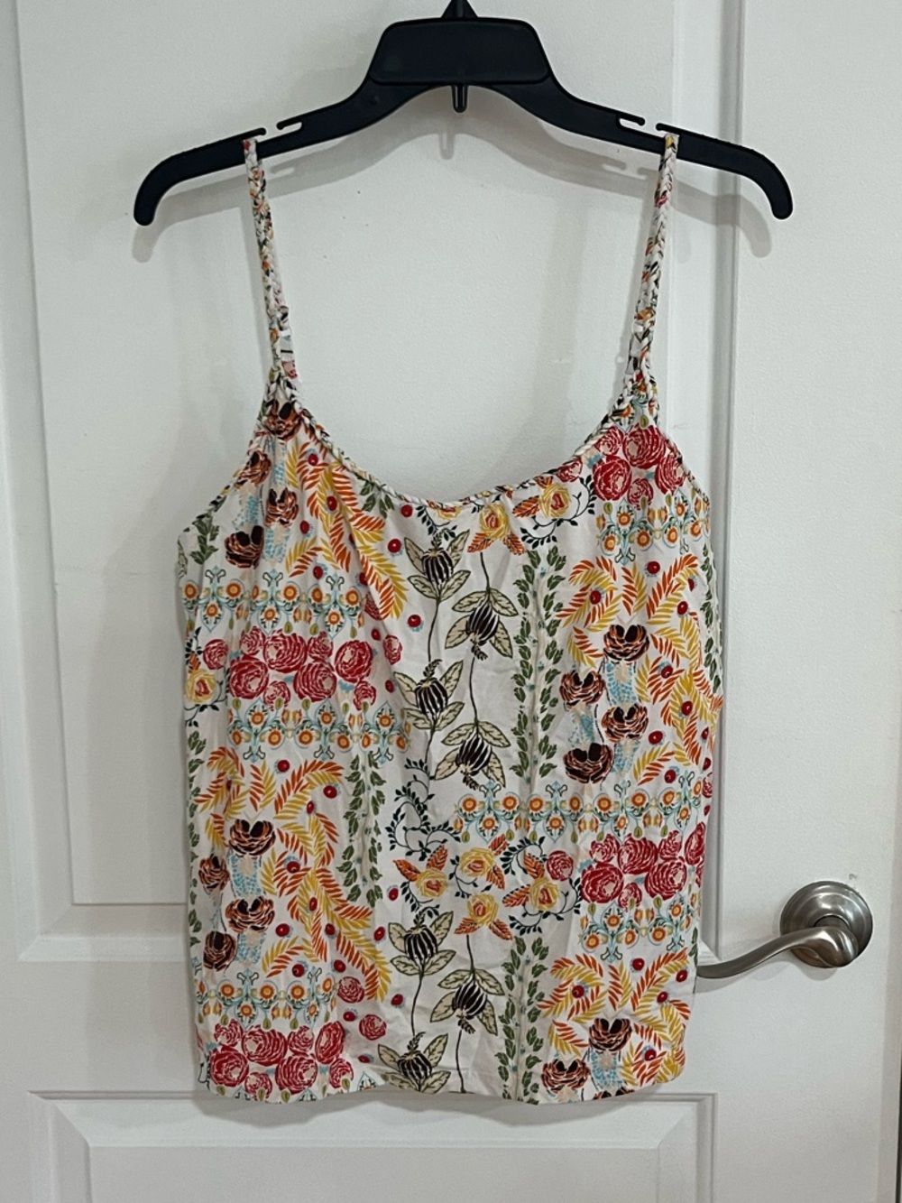 Apostrophe White Floral Spaghetti-Strap Cami with Red and Yellow Blooms